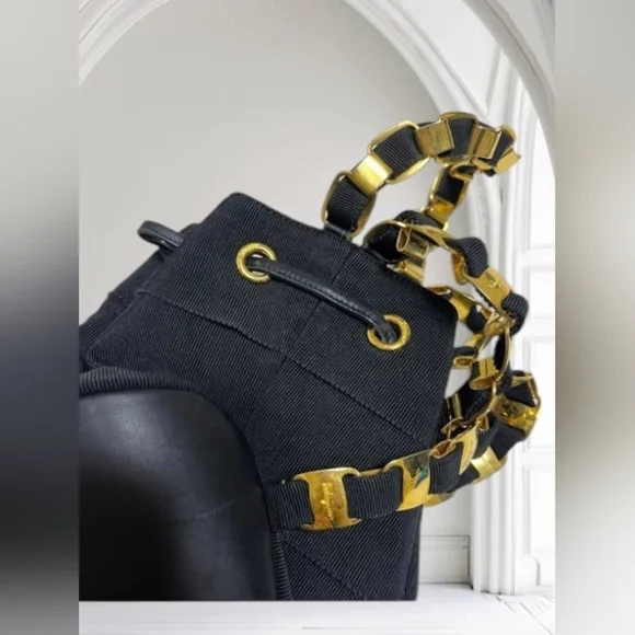 Salvatore Ferragamo Black Vara Backpack Gold Chain